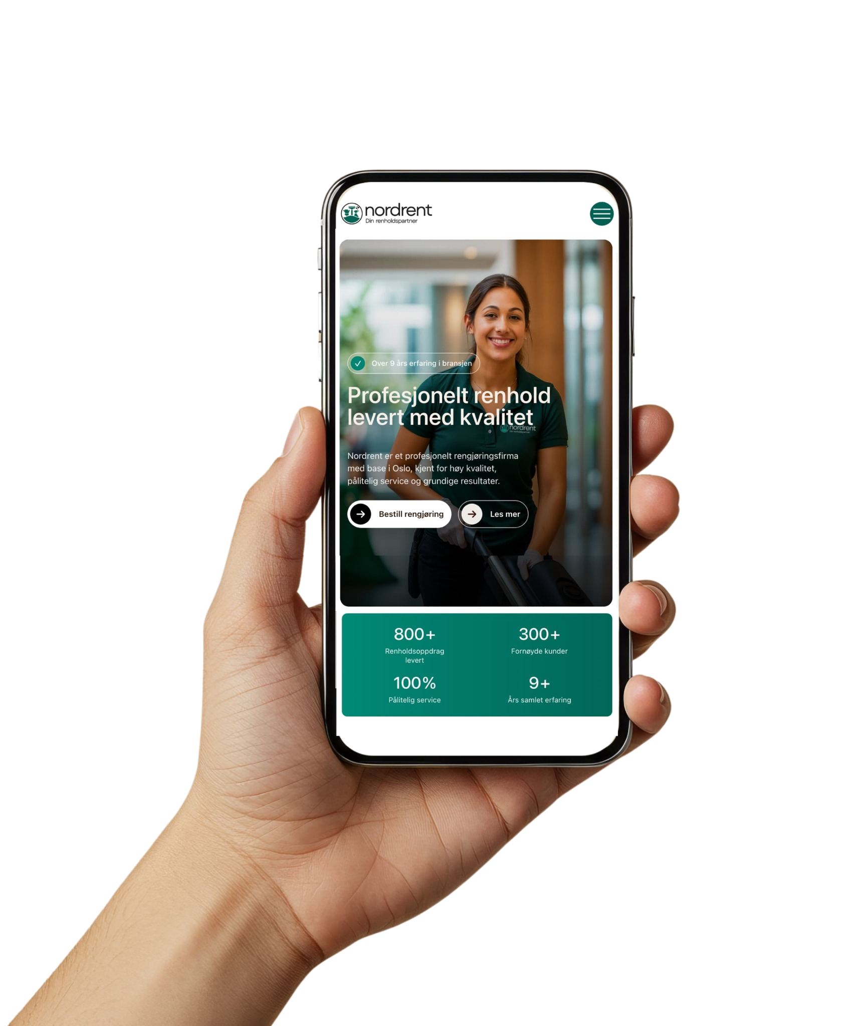 Nordrent nettside på mobil